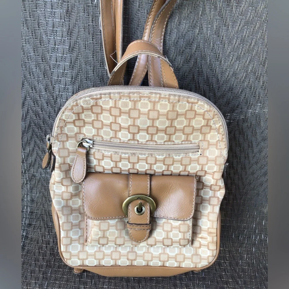 Nine West Tan/Cream Canvas/Faux Leather Backpack